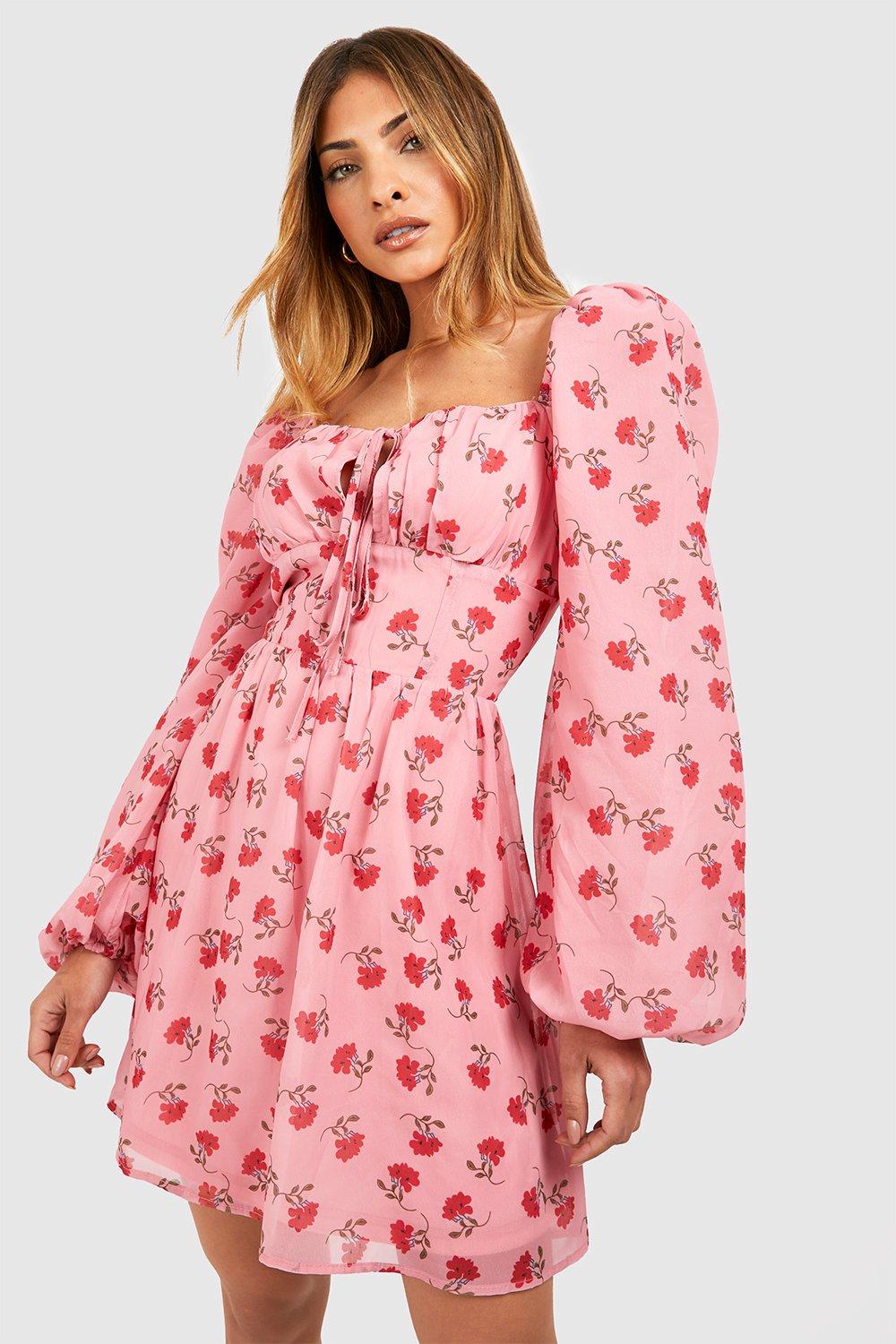 Ditsy Rouched Bust Mini Milkmaid Dress