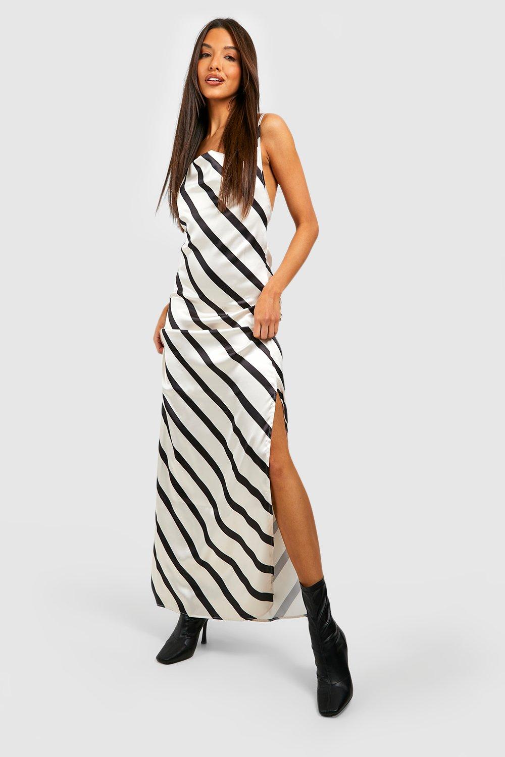 Striped Satin Slip Maxi Dress
