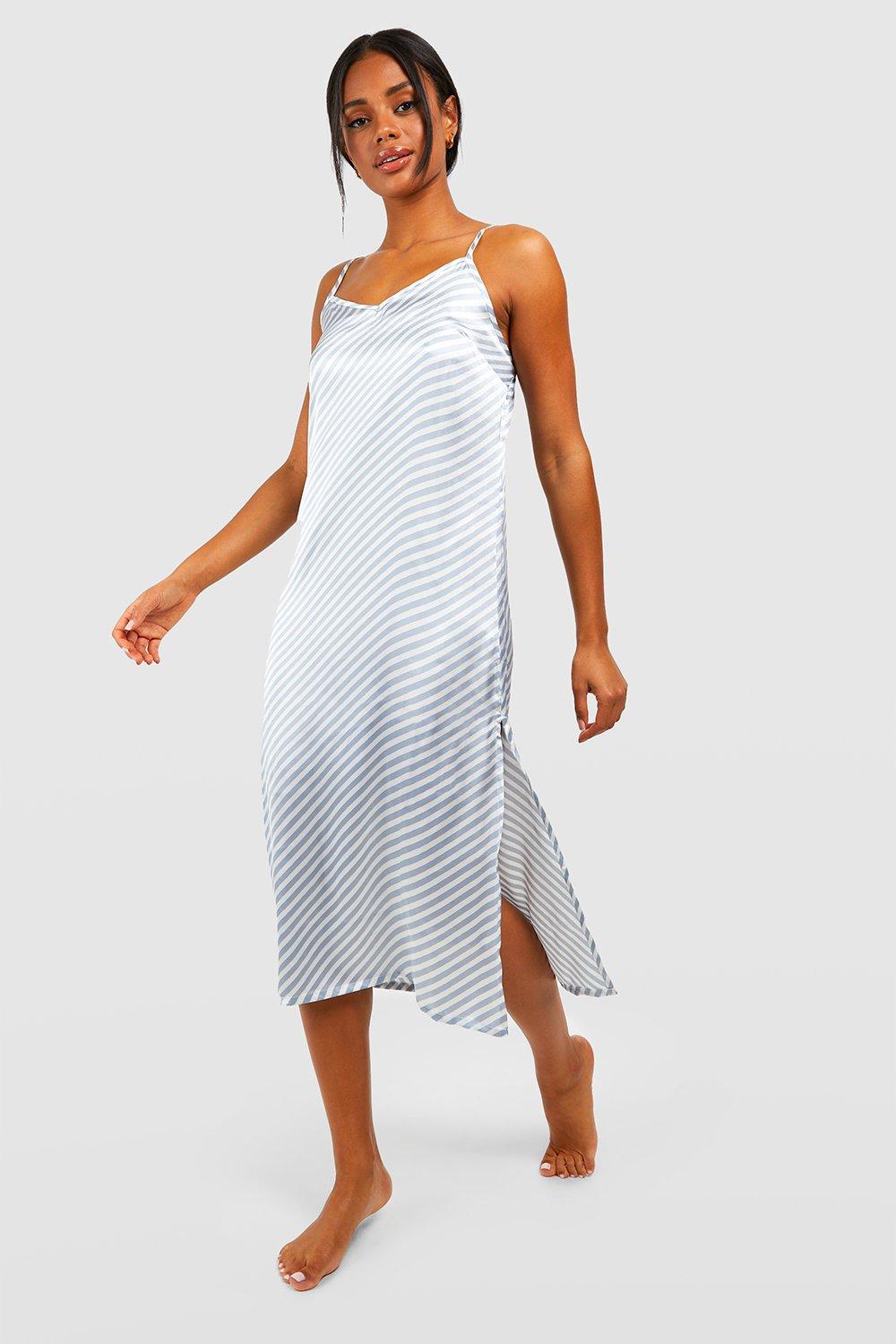 Contrast Stripe Satin Slip Dress