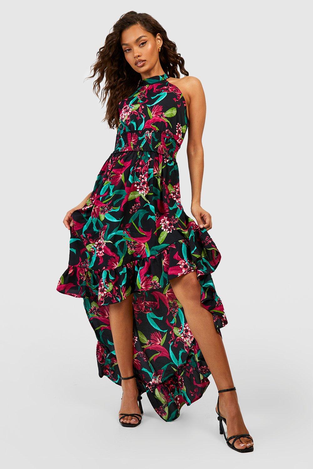 Shirred Floral Maxi Dress