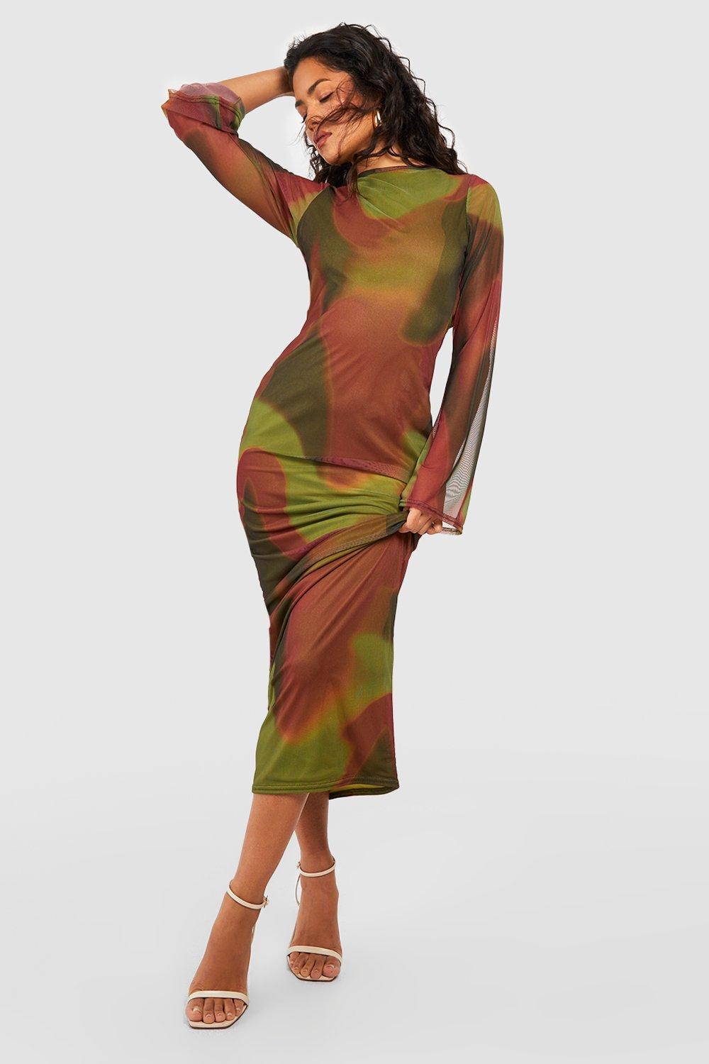 Abstract Mesh Scoop Back Maxi Dress
