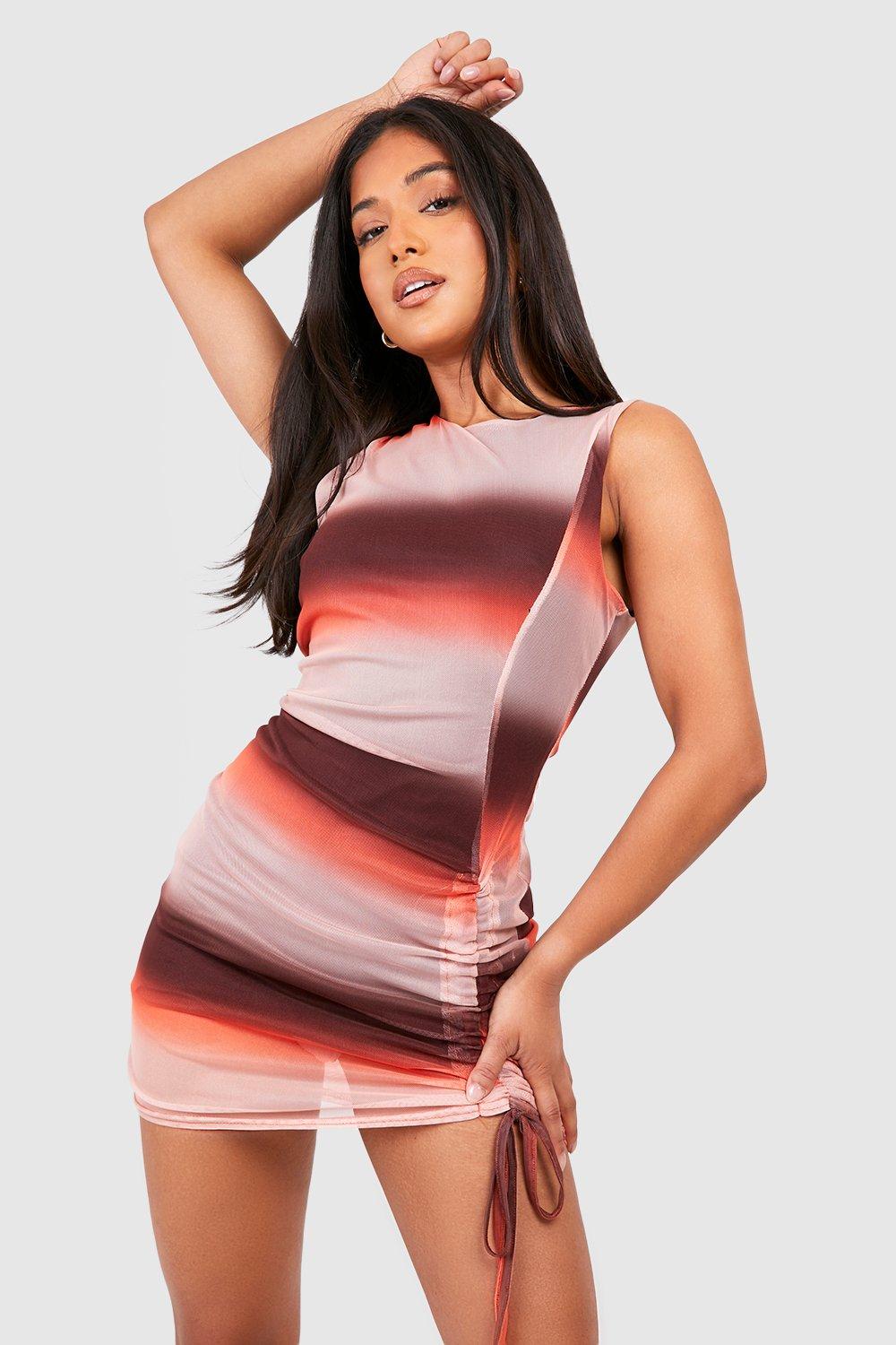 Petite Ruched Abstract Print Mini Dress