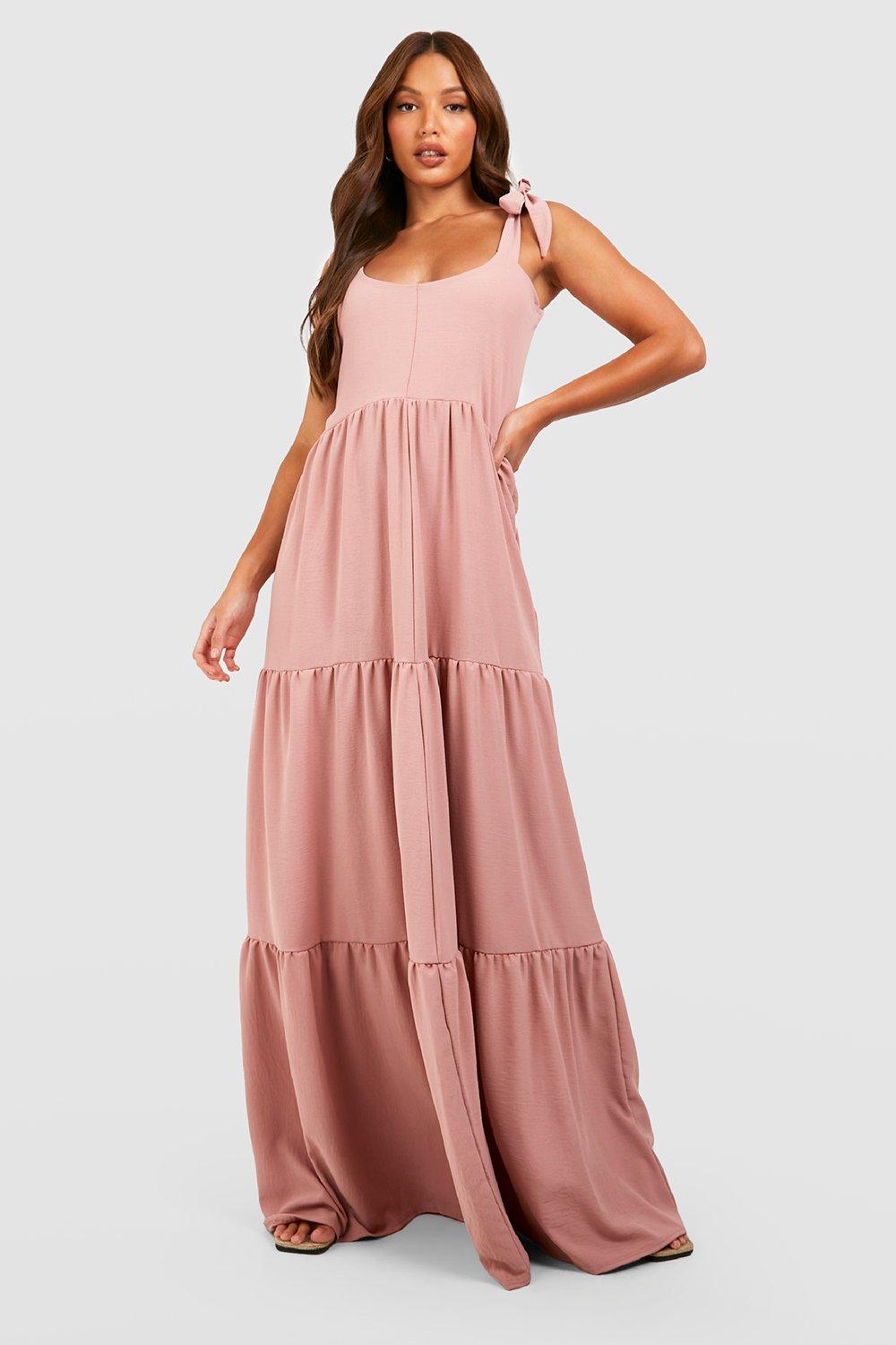 Tall Woven Tie Shoulder Tiered Maxi Dress