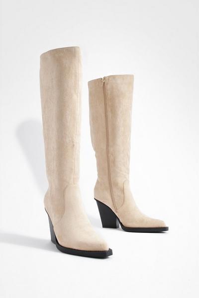 Chunky Sole Knee High Western Boots