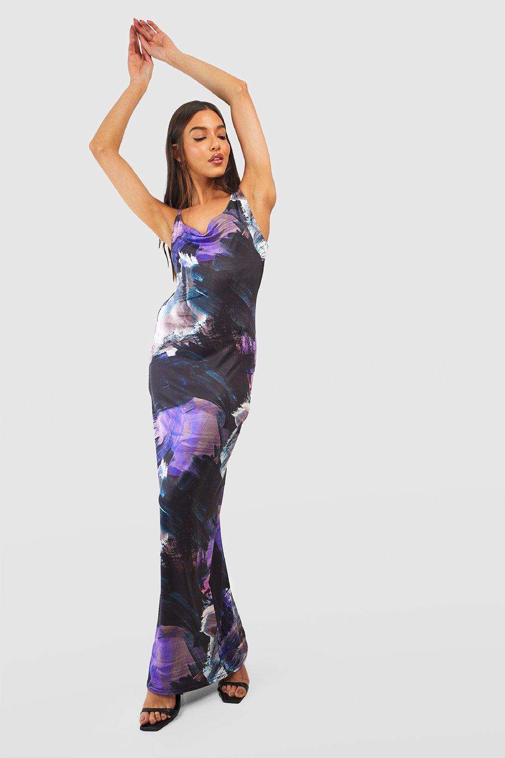 Abstract Marble Print Maxi Slip Dress