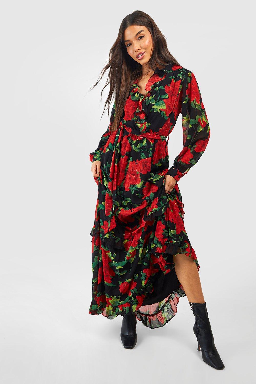 Chiffon Dobby Floral Detail Maxi Dress