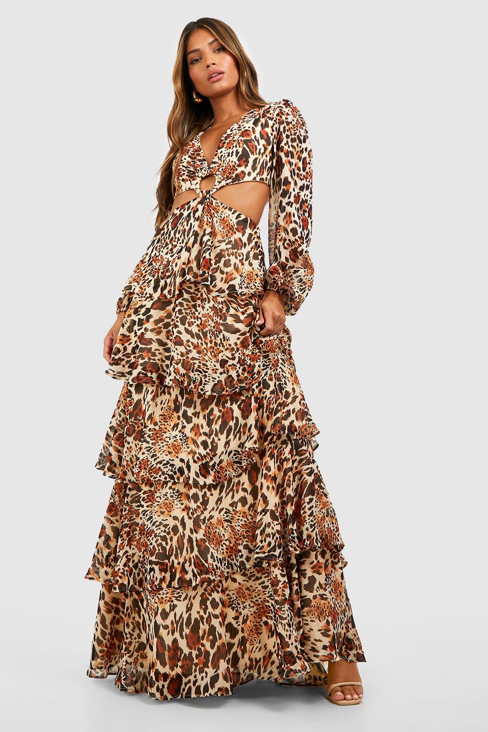 Leopard Chiffon Ruffle Tiered Maxi Dress