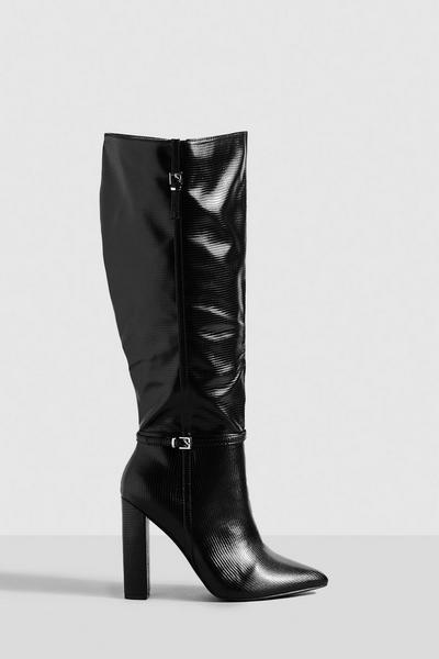 Wide Fit Block Heel Pointed Toe Knee High Boots