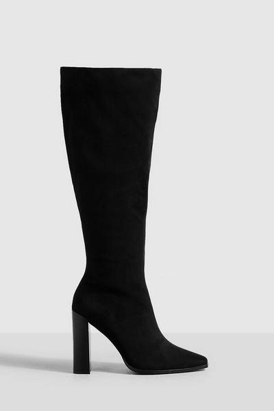 Stack Heel Square Toe Knee High Boots