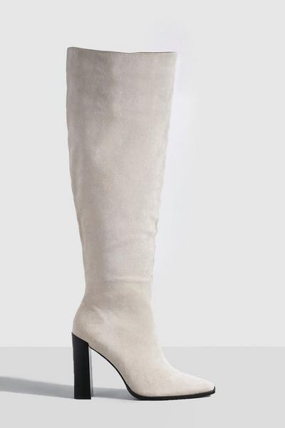 Stack Heel Square Toe Knee High Boots