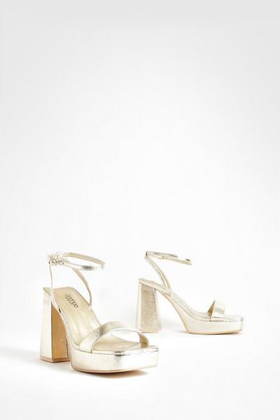 Wide Metallic Square Toe Barely There Platform Heel