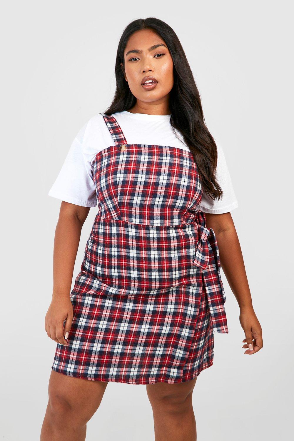 Plus Checked Pinafore Dress