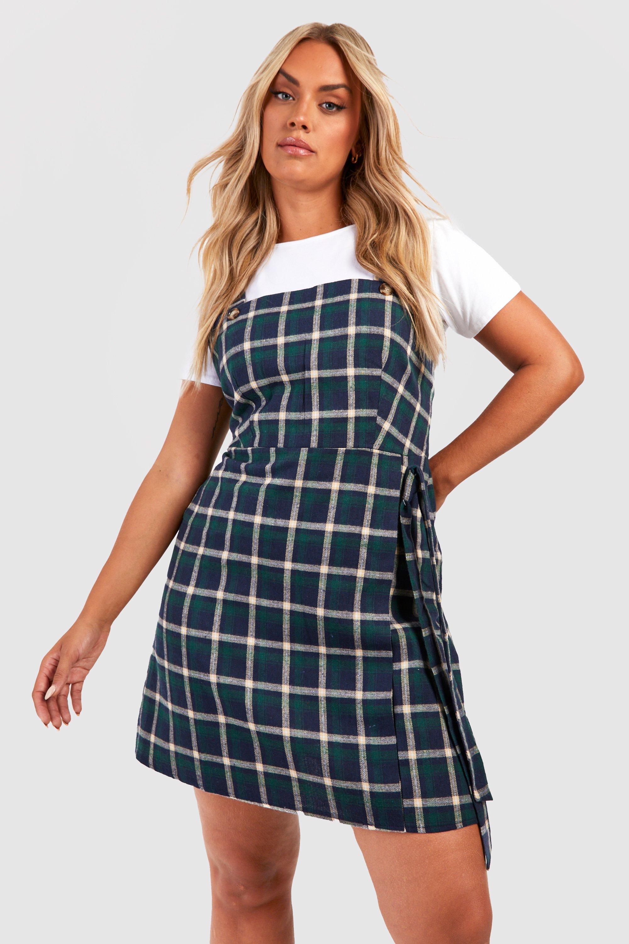 Plus Checked Pinafore Dress