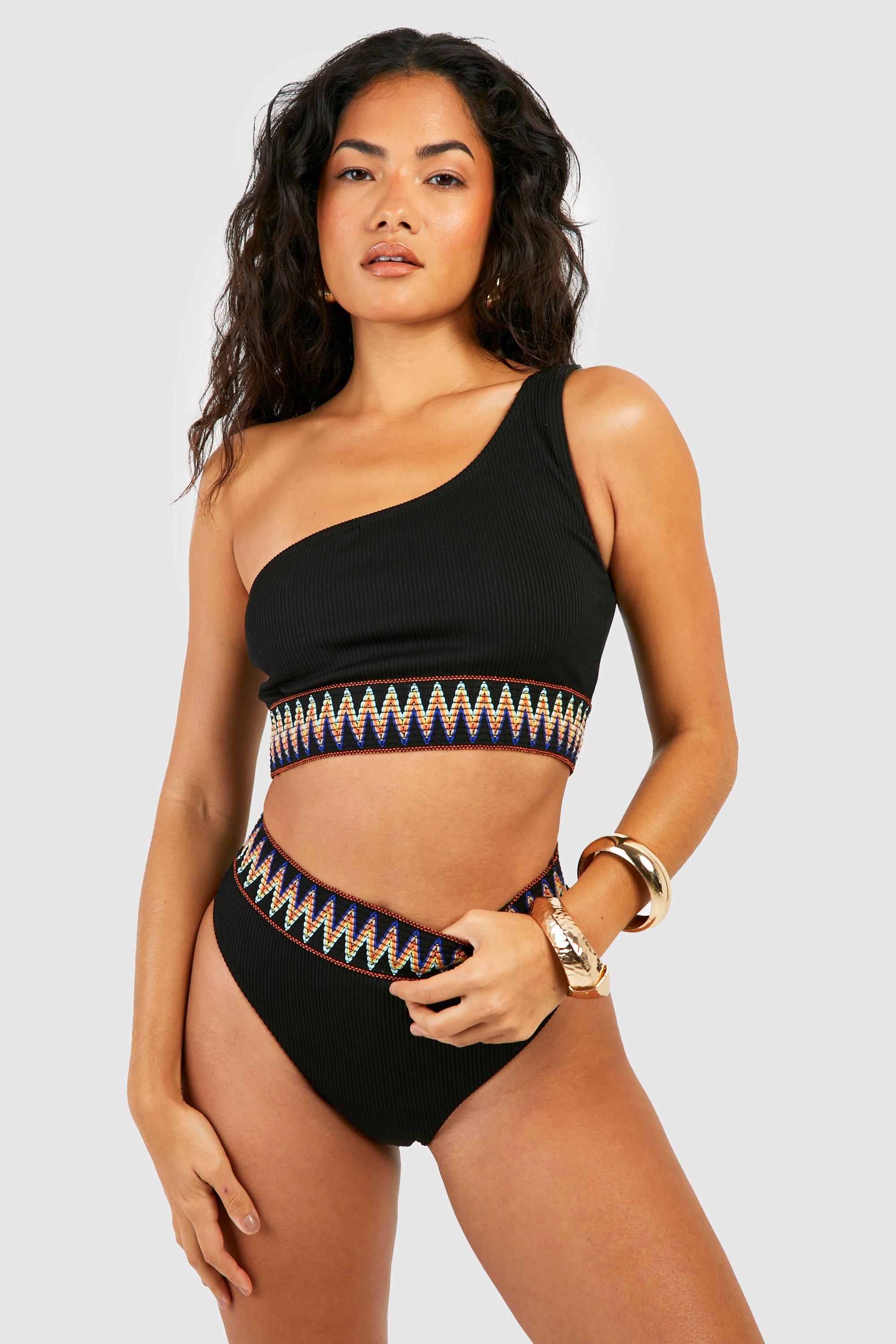 Aztec Tape One Shoulder Rib Bikini Top