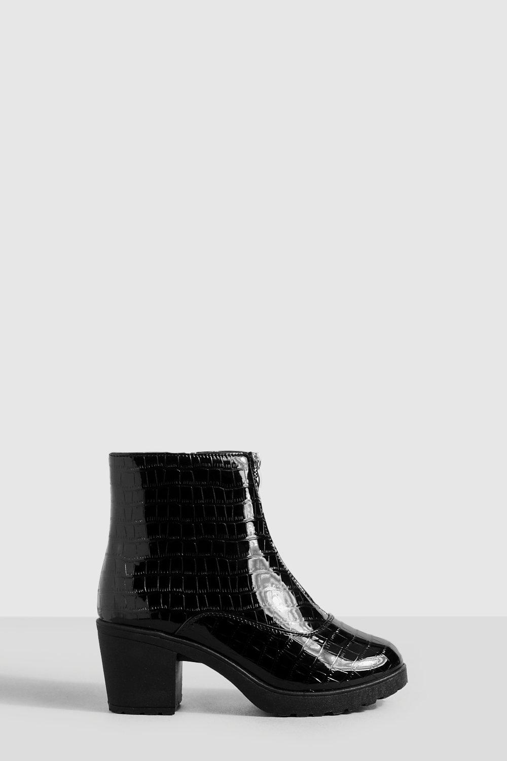 Boots | Croc Zip Front Ankle Boots | boohoo