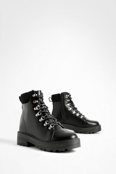 Eyelet Detail Lace Up Chunky Hiker Boots