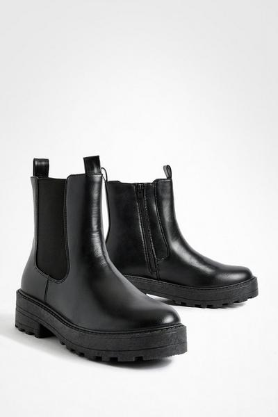 Wide Fit Double Tab Detail Chunky Chelsea Boots