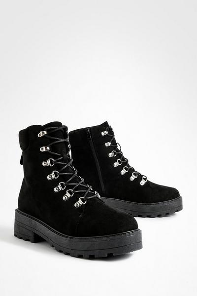 Wide Fit Eyelet Detail Lace Up Chunky Hiker Boots