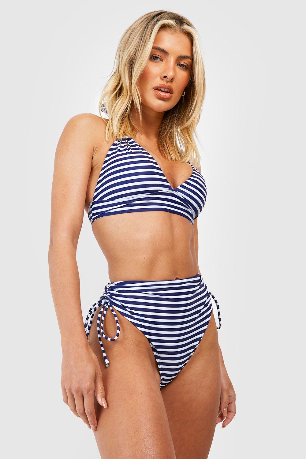 Nautical Stripe Halterneck Plunge Bikini Top