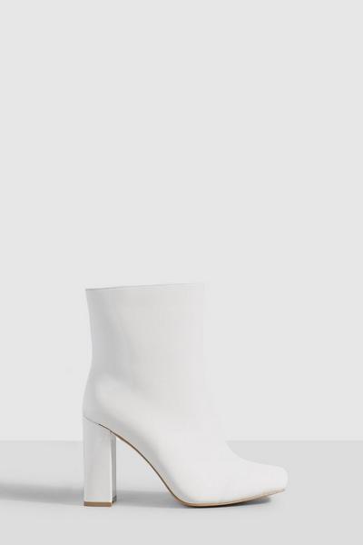 Wide Fit Patent Block Heel Ankle Boots