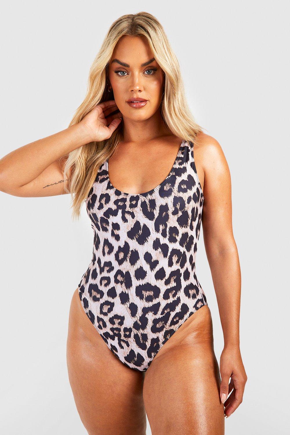 Plus Leopard Print Scoop Neck Swimsuit