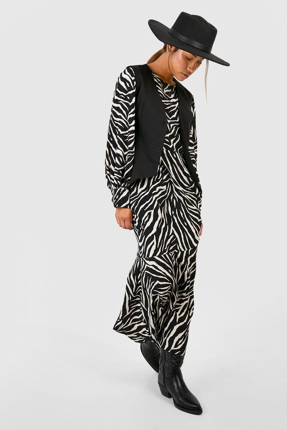Ruffle Hem Zebra Midaxi Smock Dress