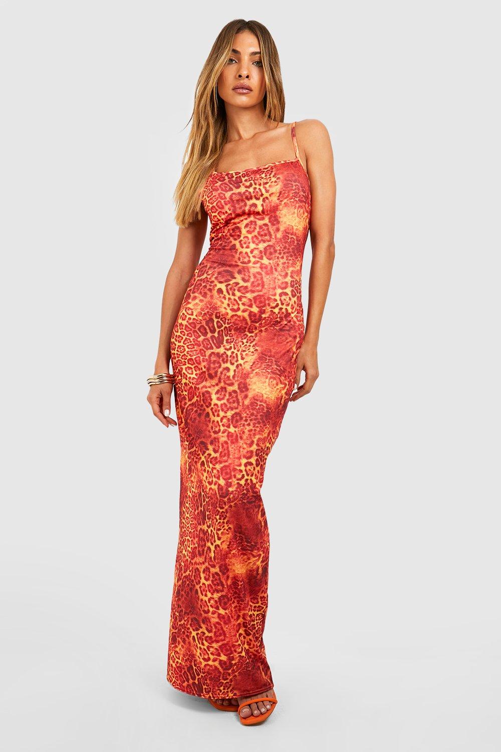 Leopard Print Strappy Maxi Dress