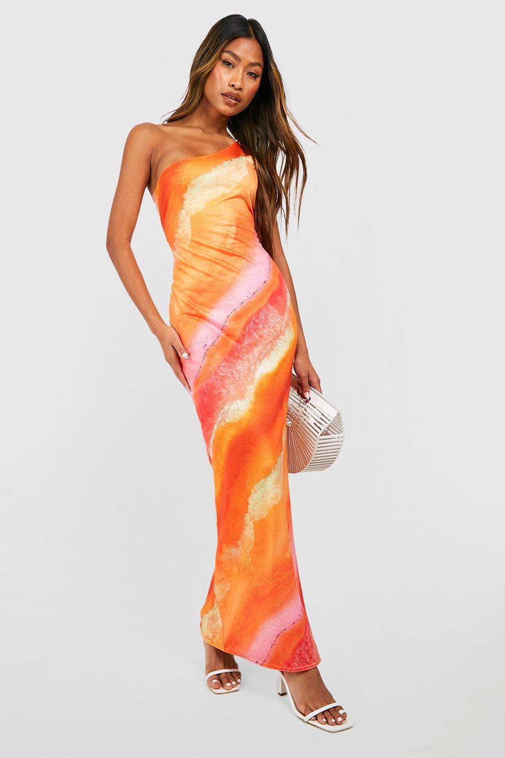 Abstract Print Asymmetric Maxi Dress