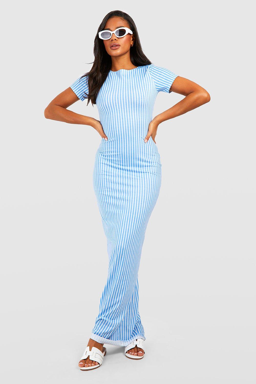 Stripe Cap Sleeve Maxi Dress