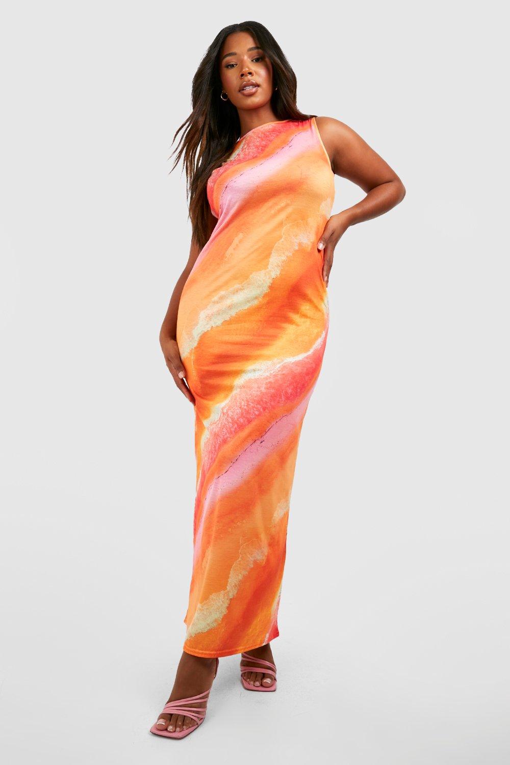Plus Abstract Racer Neck Jersey Maxi Dress