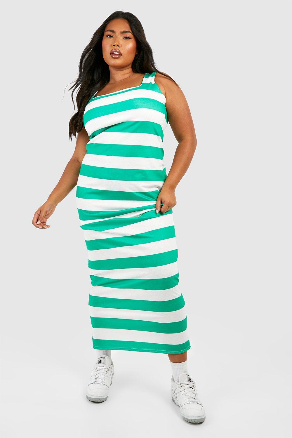 Plus Stripe Square Neck Maxi Dress