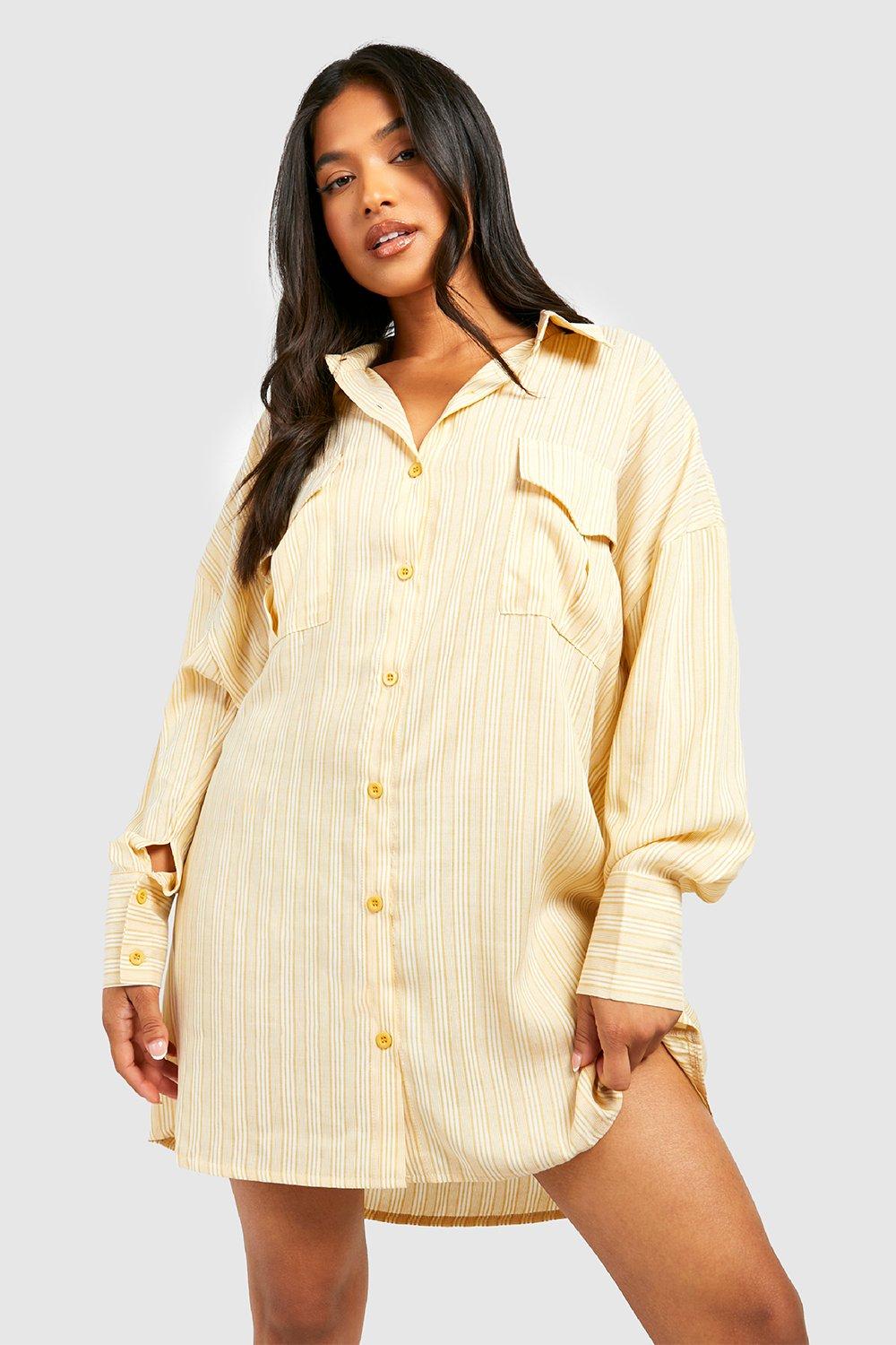 Petite Stripe Pocket Detail Oversized Shirt Dress