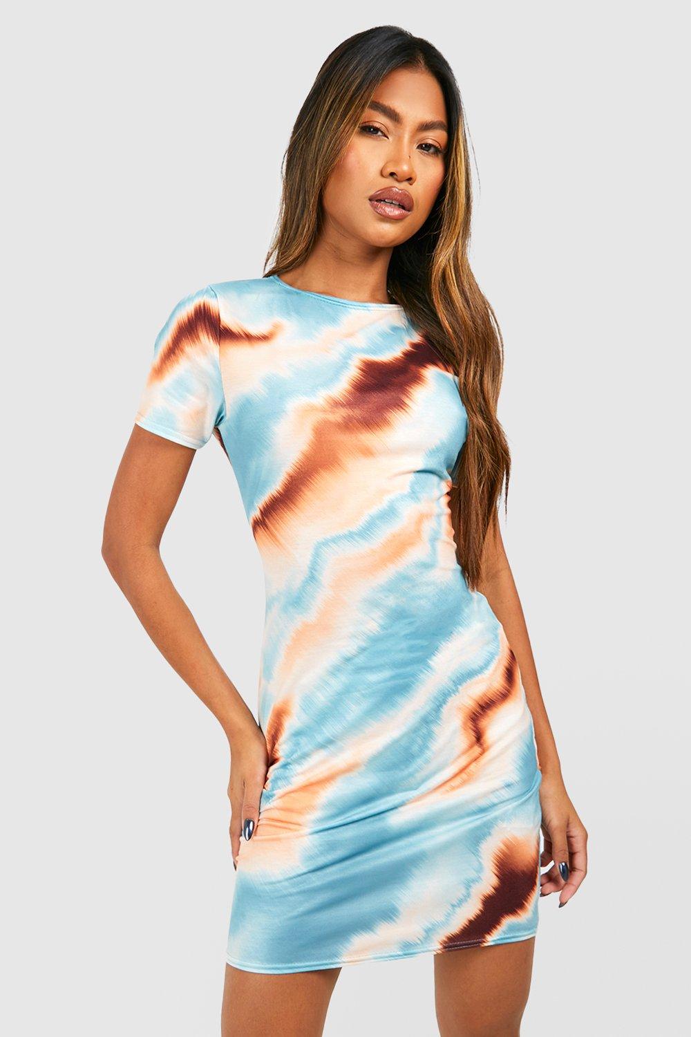 Abstract Cap Sleeve Mini Dress