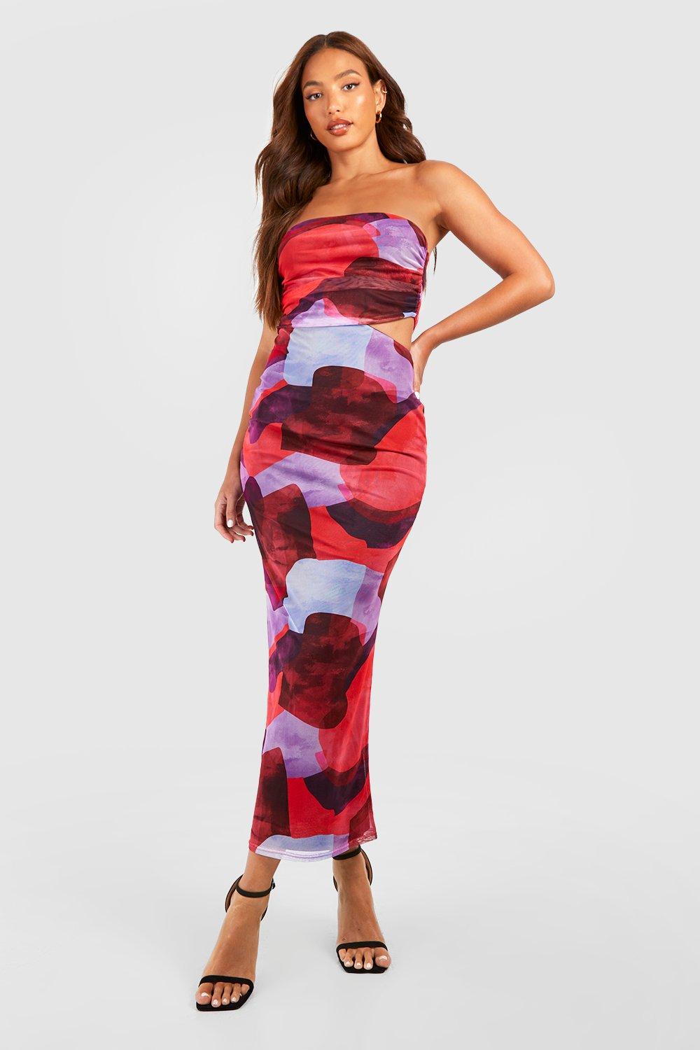 Tall Abstract Cut Out Gathered  Midaxi Dress