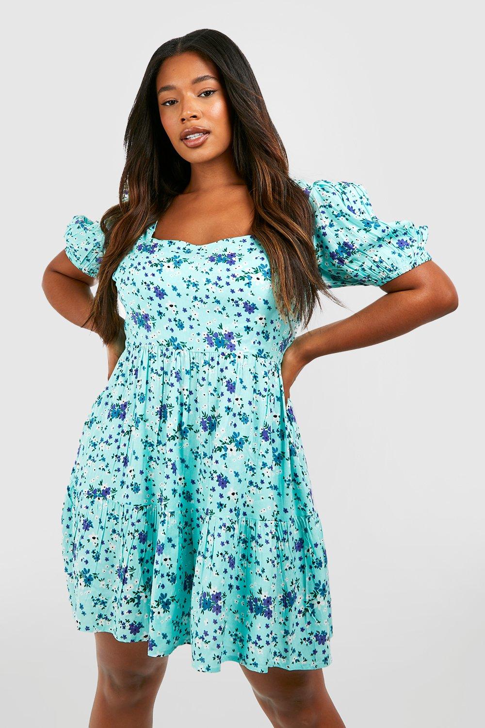 Plus Woven Floral Puff Sleeve Smock Dress