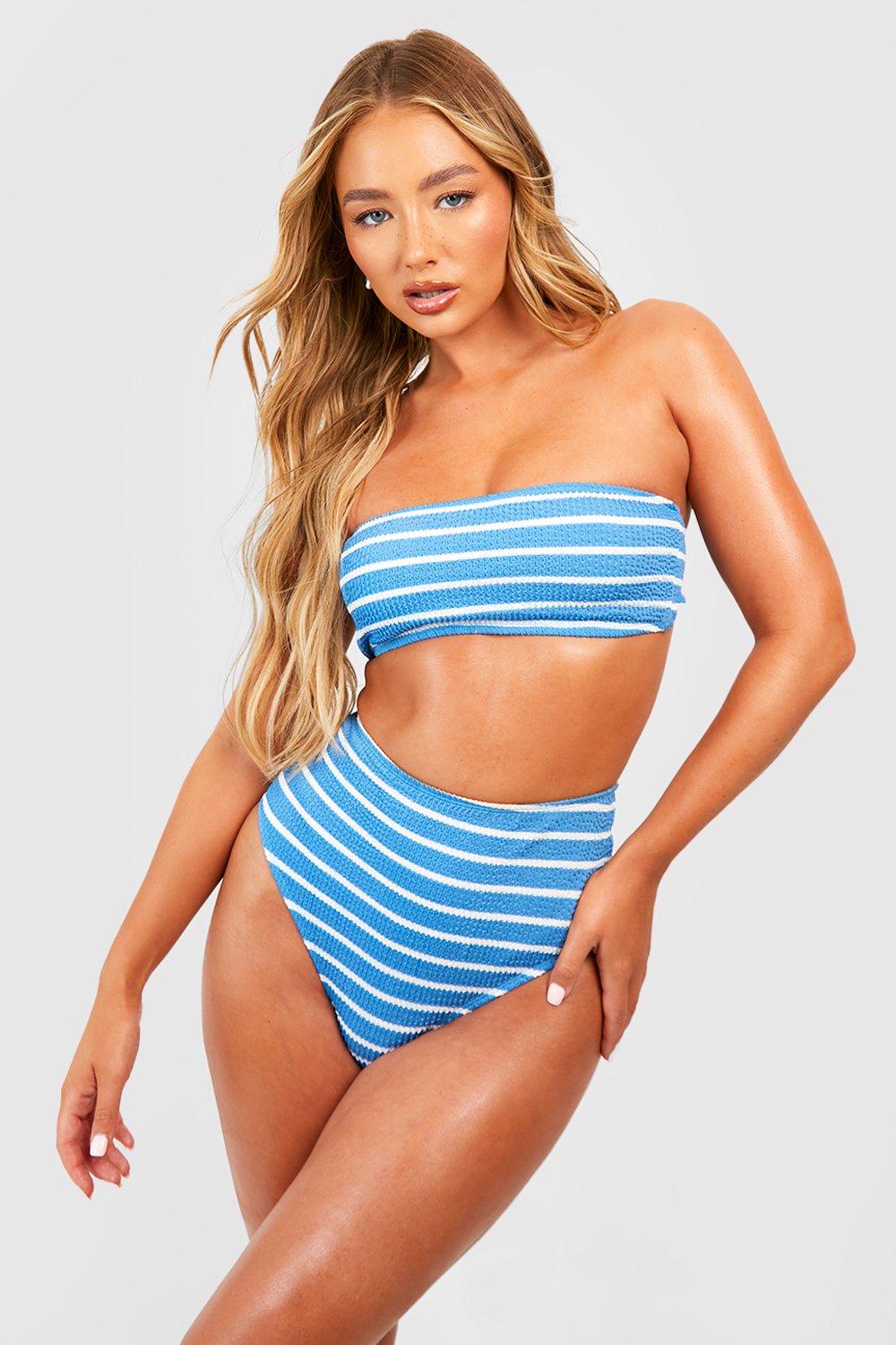 Stripe Crinkle Bandeau Bikini Top