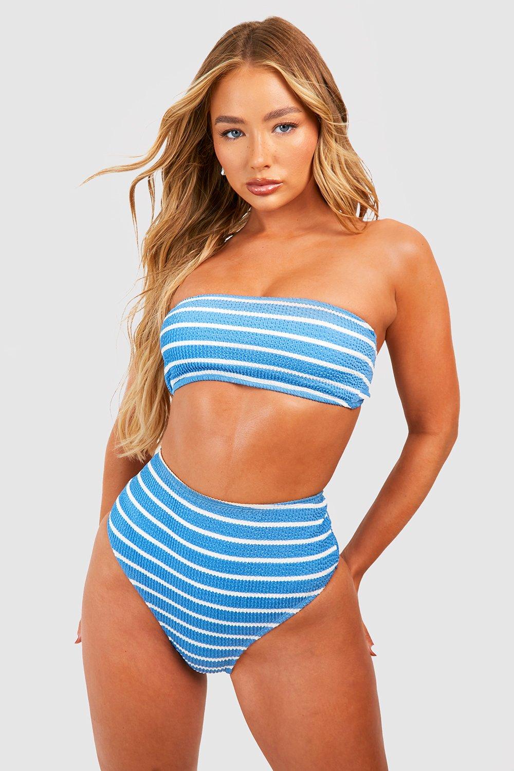 Stripe Crinkle High Waisted Bikini Brief