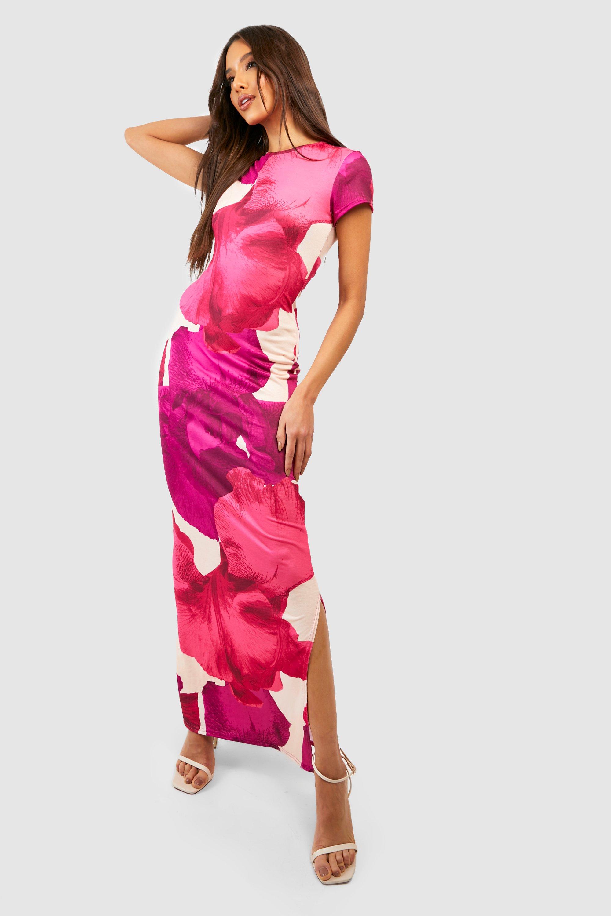 Abstract Floral Cap Sleeve Maxi Dress