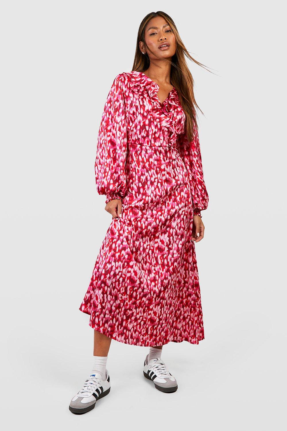 Abstract Print Ruffle Flounce Midaxi Dress