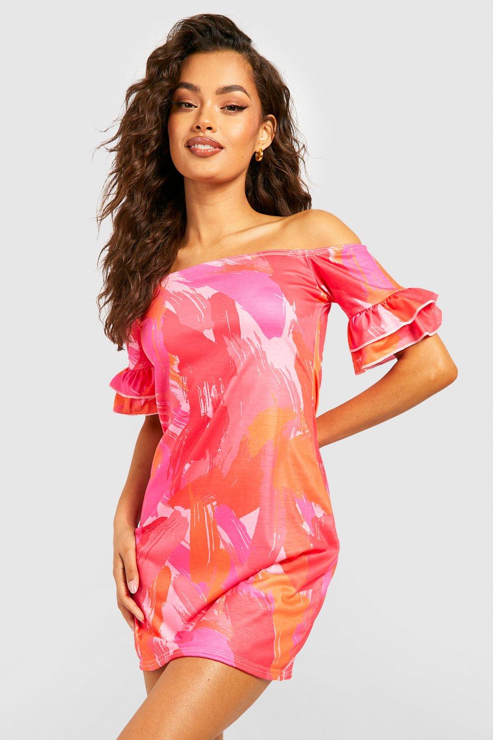 Abstract Off The Shoulder Shift Dress