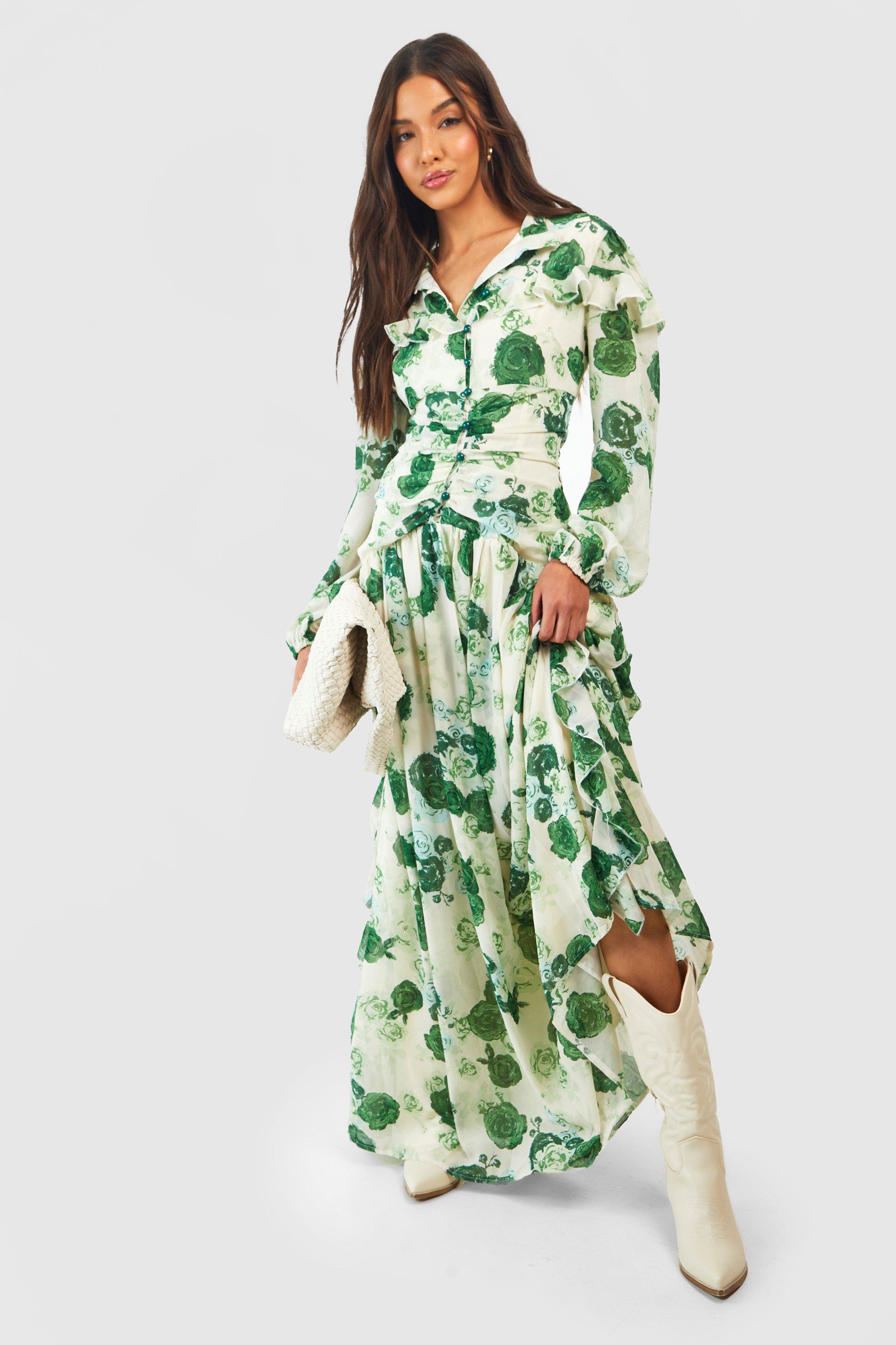 Floral Chiffon Rouched Maxi Dress