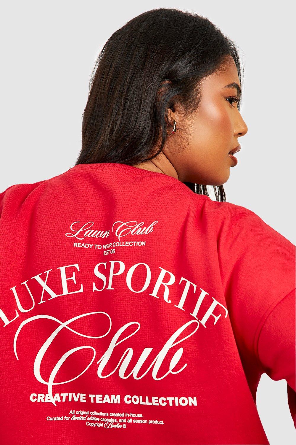 Hoodies & Sweatshirts, Plus Sports Club Slogan Printed Sweatshirt