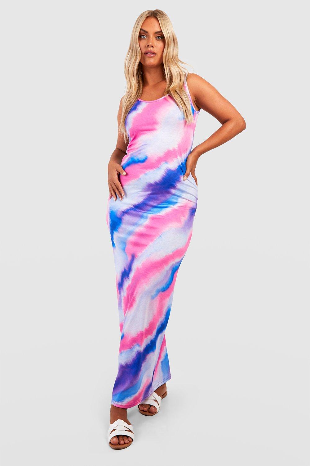 Plus Tie Dye Printed Jersey Strappy Maxi Dress