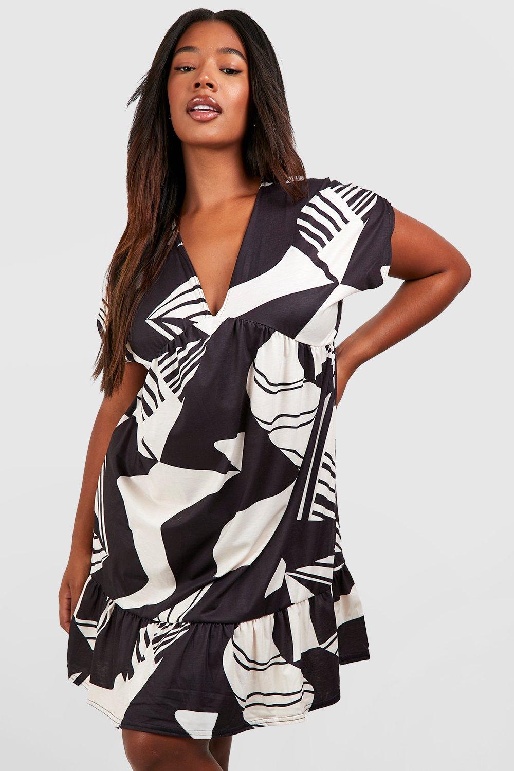 Plus Abstract Printed Jersey Smock Dress
