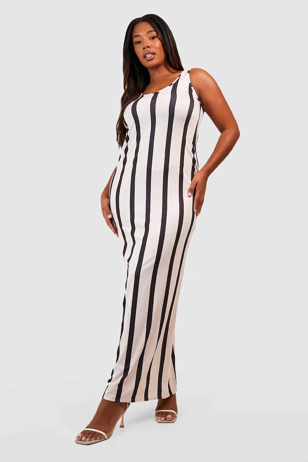 Plus Jersey Printed Stripe Strappy Maxi Dress