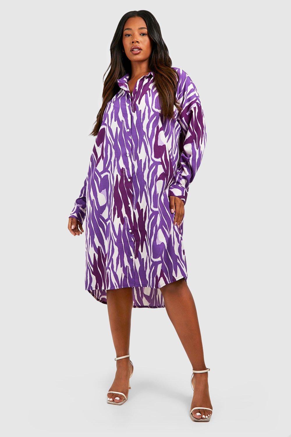 Plus Woven Zebra Print Midi Shirt Dress