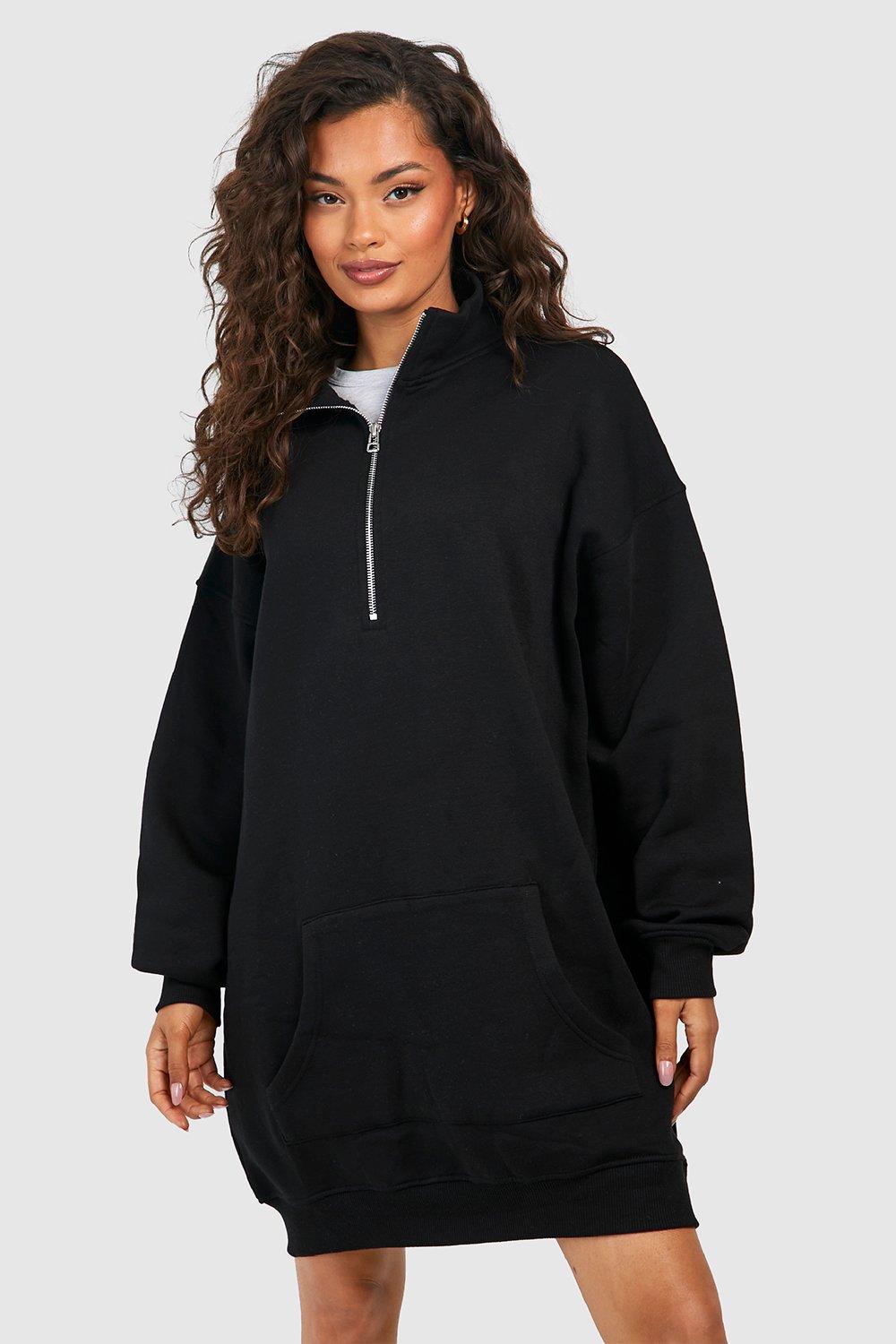 High Neck 1/2 Zip Fitted Sweat Dress