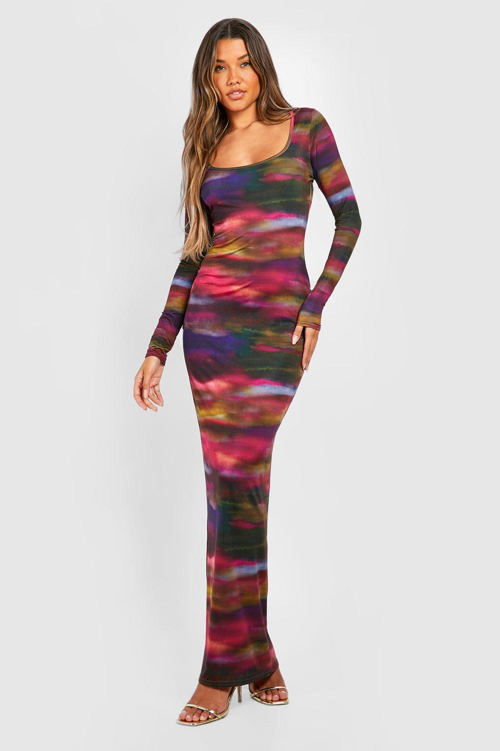 Abstract Slinky Maxi Dress