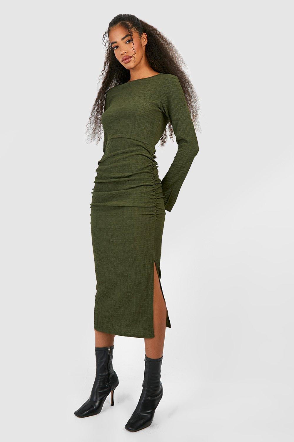 Textured Rouched Midaxi Dress