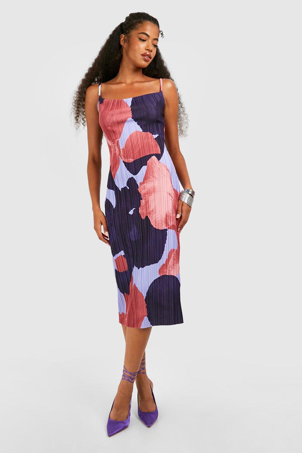Abstract Plisse Strappy Midi Dress